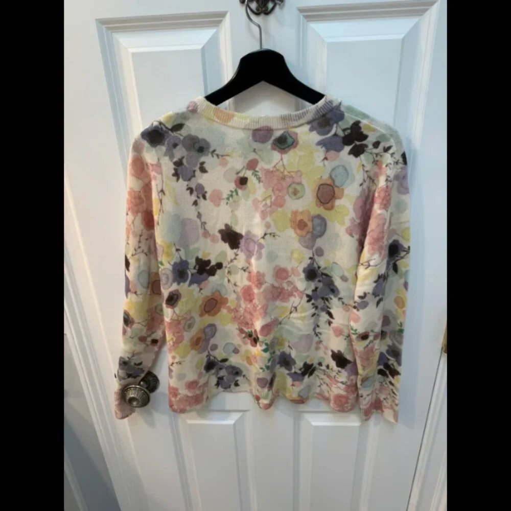 Kinross Cashmere Sweater Multi Floral pattern Size L - Picture 4 of 4